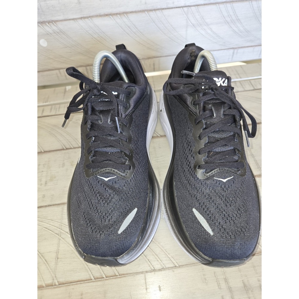 Hoka Bondi 8 Women's Size 10.5B Black and White Running Sneaker Lace Up Low Top - Picture 2 of 10
